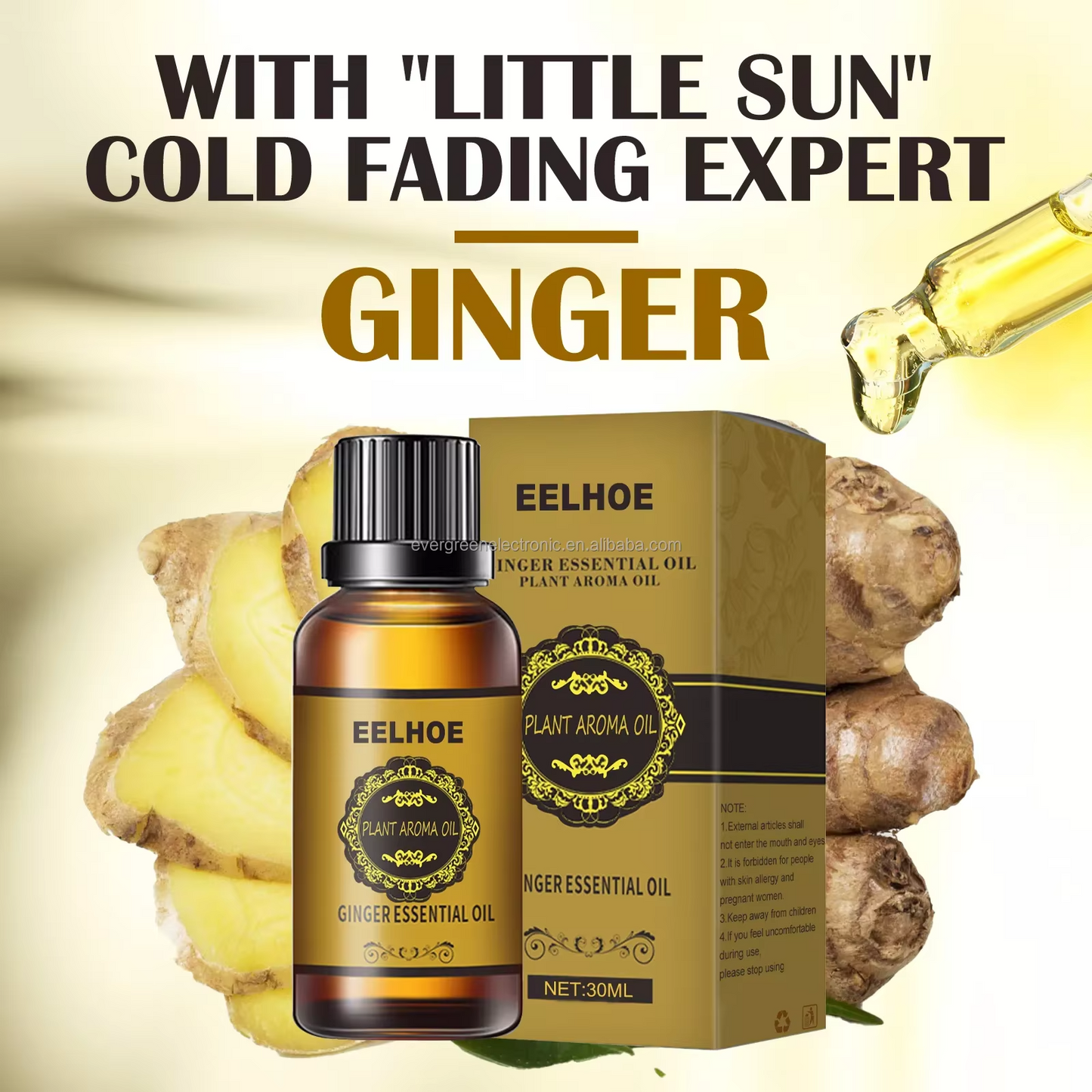 EELHOE Belly Drainage Ginger Oil - Massage Oil for Arms, Thighs, and Stomach