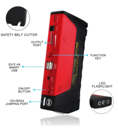 50800mAh Car Jump Starter with Air Compressor - 600A Emergency Battery Booster Charger